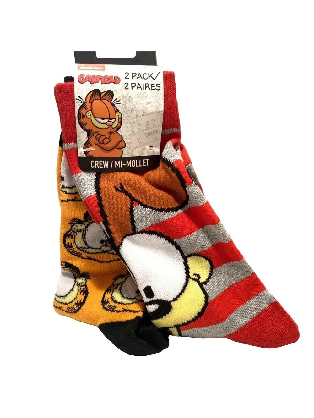 Garfield & Odie Cartoon Crew Socks 2-Pack, Red & Orange Graphic, One Size, New